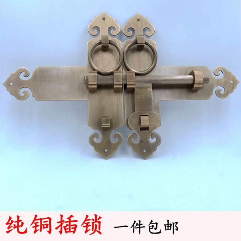 大门铜拉手中式仿古虎头狮子头门环把手别墅老式门栓锁扣纯铜插销