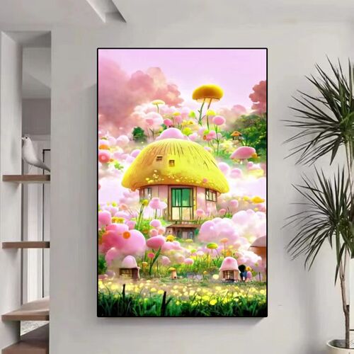 梦幻蘑菇屋十字绣竖版2024新款线绣客厅小幅玄关餐厅小件满绣大格