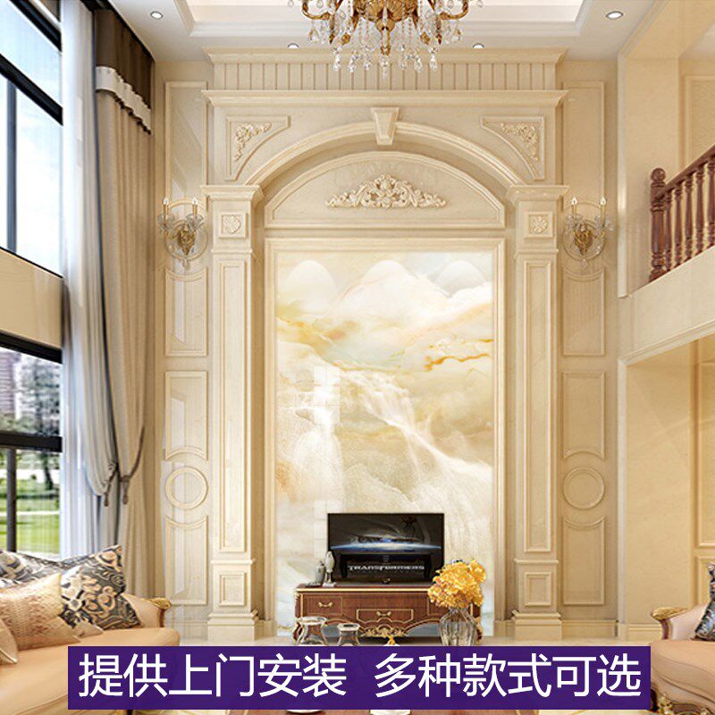 复式楼微晶石电视背景墙瓷砖客厅别墅挑空大理石岩板影视墙装饰