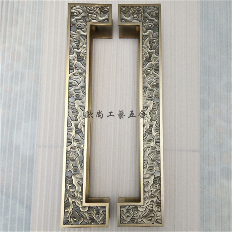 祥云古铜色拉手玻璃门木门把手中式别墅门大拉手仿古大门拉手