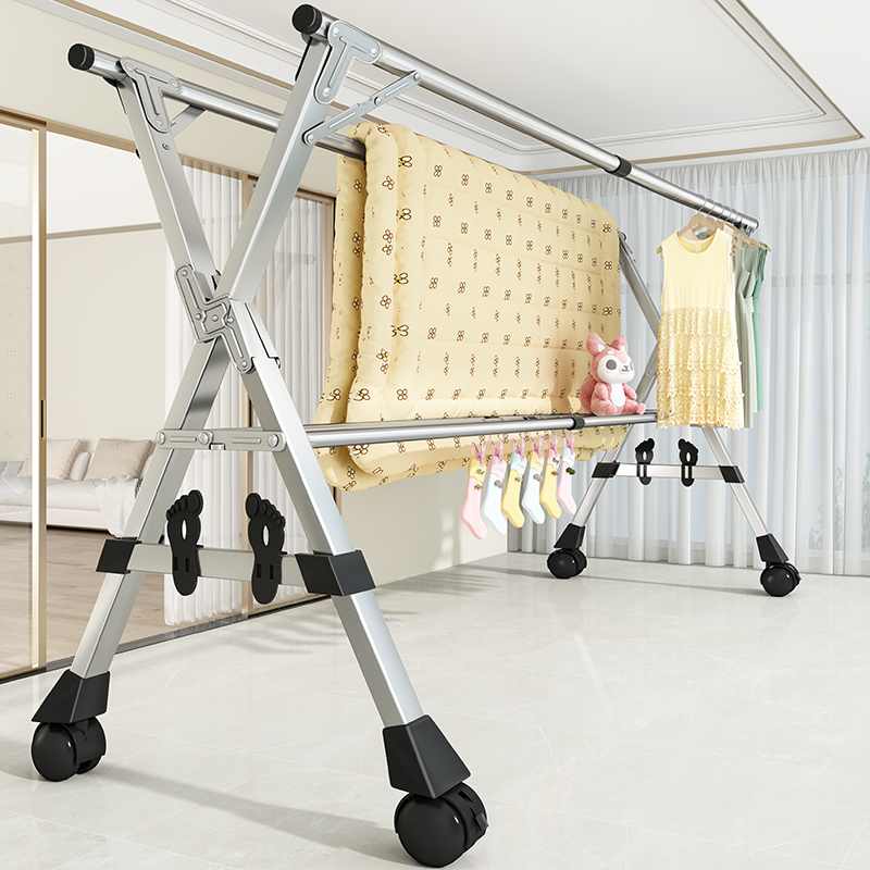 折叠晾衣架落地室内阳台不锈钢晒被子神器室外凉衣架伸缩式挂衣架
