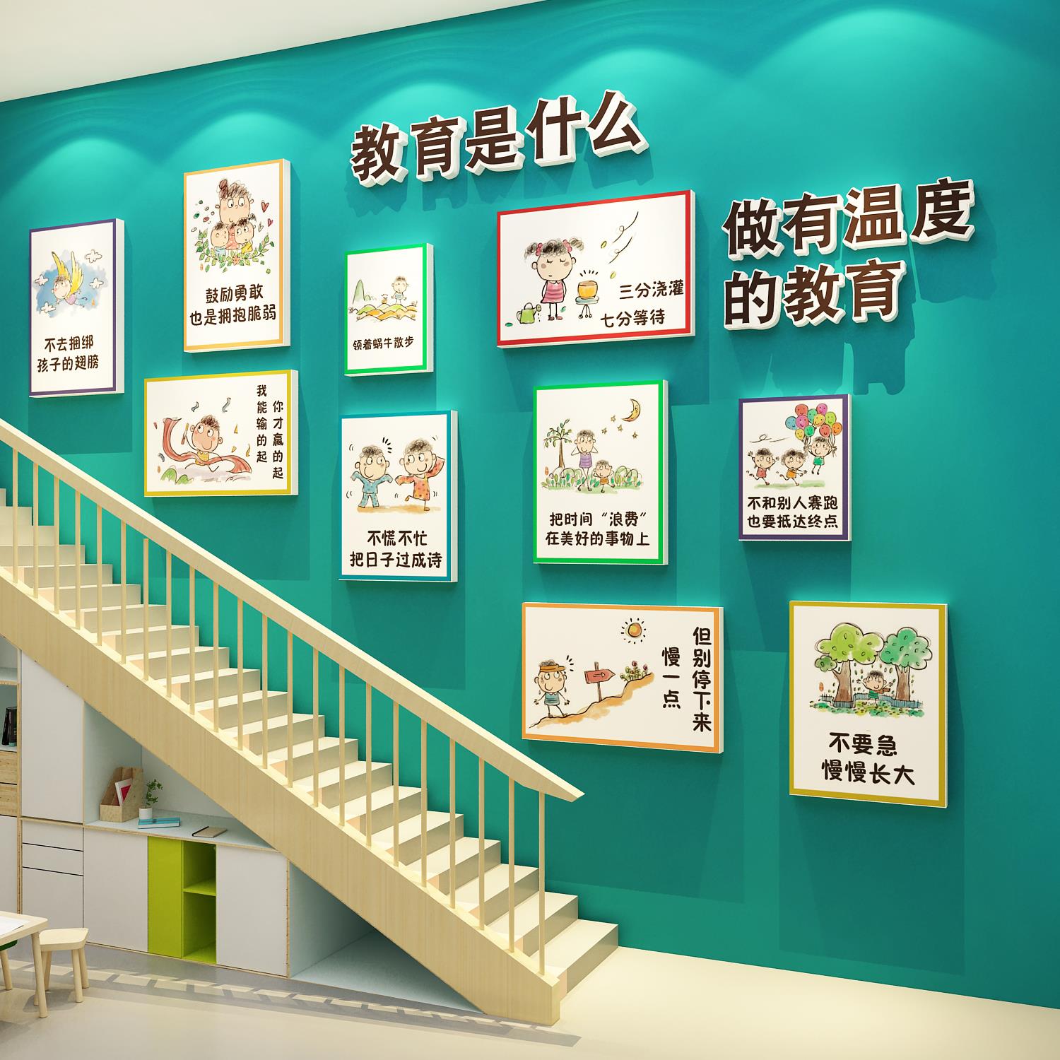 幼儿园墙面装饰楼梯环创主题成品文化教育是什么托管班培训机构贴