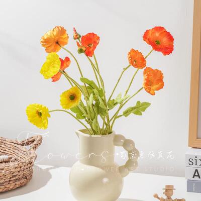 87605冰虞美人仿岛花i照ns风高级真罂粟花束客厅餐桌花假花摆件拍