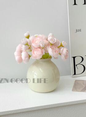 网奶油风高感陶级瓷小花瓶你仿红真花装饰摆迷件ins38841简约客厅