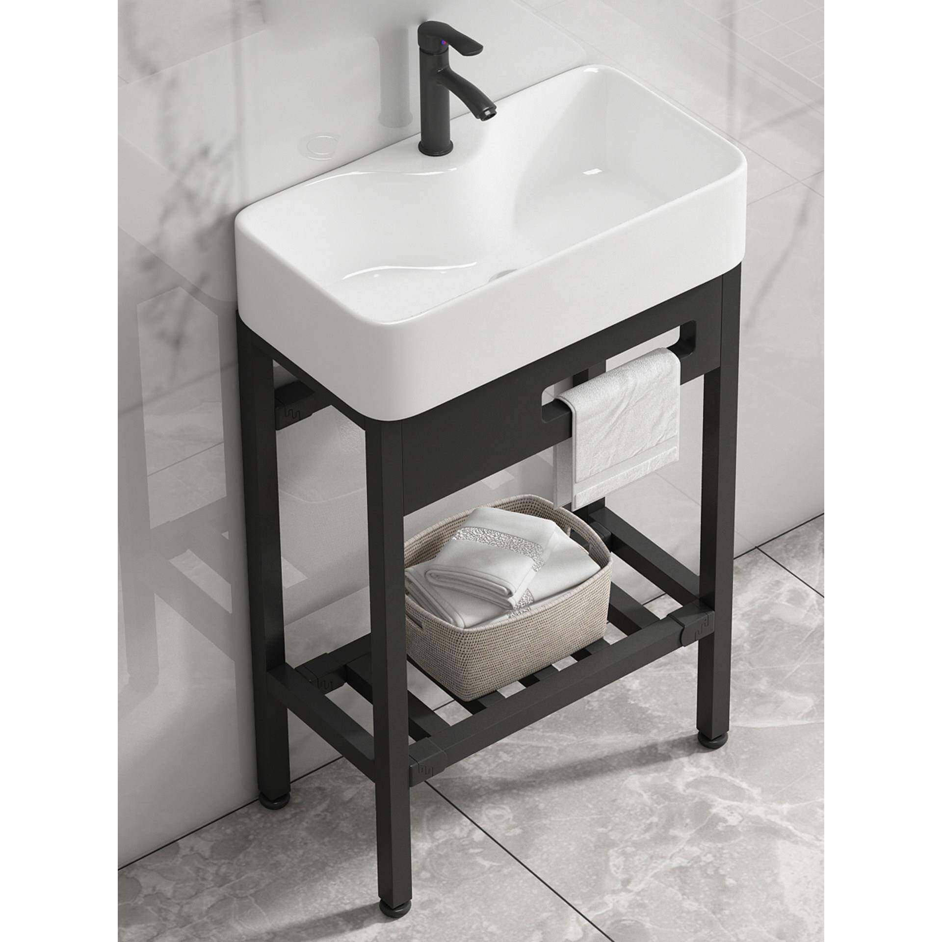 落地式支架陶瓷洗脸盆池小户型窄边一体洗手台盆卫生间浴室柜组合