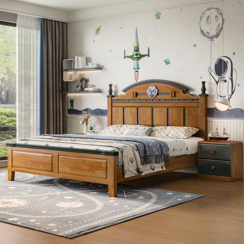 美式全实木儿童床男孩单人床1米2女孩公主床1米5水性漆青少年童床