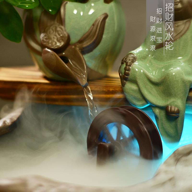 禅意居桌面流水小鱼家客厅缸招财45118风水轮喷意泉摆件创水景装