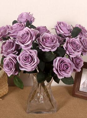 紫色10饰头玫瑰花仿真花束莫奈花园装绢28674家高品质居花网红软