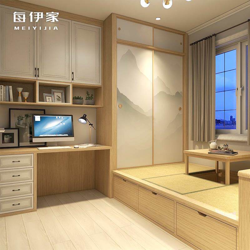 上海日式榻榻米床衣柜一体儿童书房卧室和室风小户型实木全屋定制