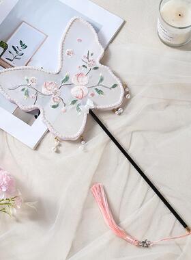 国古风流中RHN苏团扇刺绣古典汉蹈服手工蝴蝶仙扇桃成人儿童圆扇