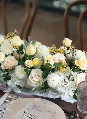 系酒厅店礼餐桌花韩生日宴会桌面婚长条仿真花民宿餐81520装饰摆