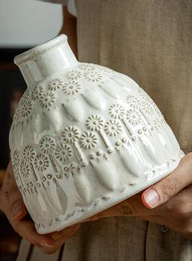 巷子尾vi瓷ntage蒲〖公英花瓶〗做旧雕摆件陶花器覆浮古36209民宿