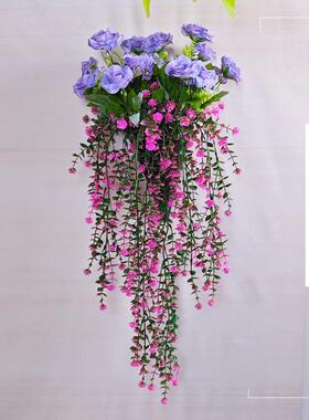 仿真挂墙壁玫瑰花壁挂饰87552客厅室内塑料装假挂花仿真花客厅藤