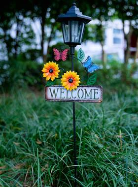 田园阳艺花37477园铁艺插花太能花园庭院灯铁户外氛围灯摆件欢迎