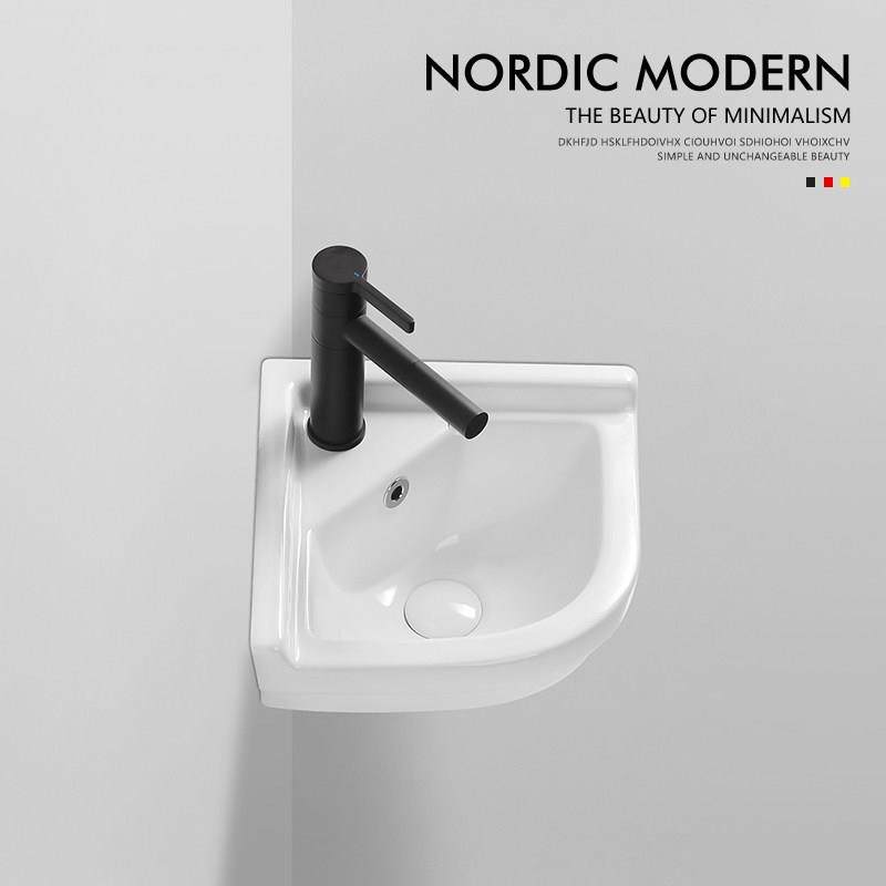迷你壁挂式三角洗手盆陶瓷小尺寸悬挂阳台洗手盆壁挂式小公寓浴室