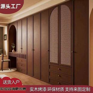 新中式全屋定制衣柜整体卧室实木衣帽间柜门别墅中古风原木餐柜
