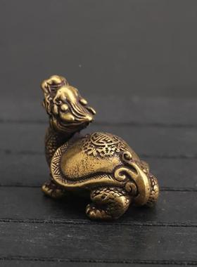 纯黄件铜龙龟手51186财把件办公桌招下茶宠小摆招霸财家居家饰工