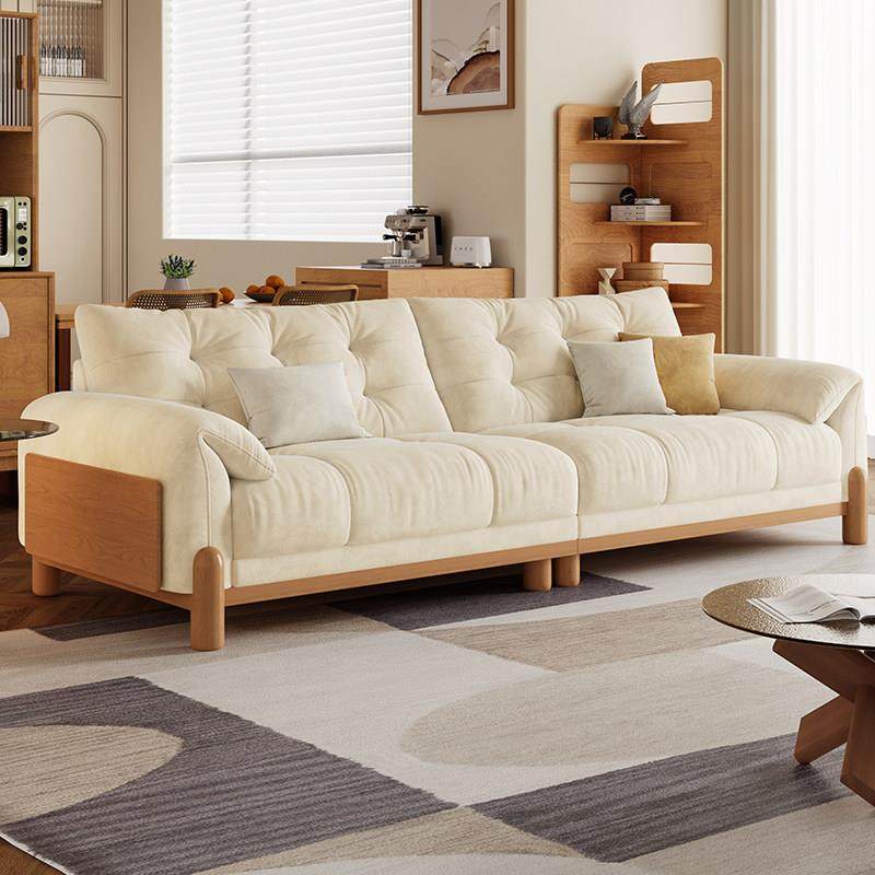2025新款原木风实木布艺沙发日式小户型客厅奶油风布艺沙发白蜡木