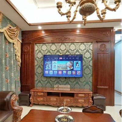 东76253阳木雕圆形圆花门花墙精实木贴花中欧式木制背景装装饰家