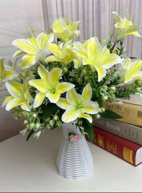 24446假花百合仿真花摆束套装客厅电视柜餐桌装饰摆品设花花艺件