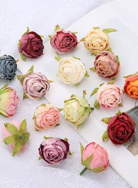 仿真复古焦边玫瑰57876花头 绢花假花庆 dy手i工材 礼盒装饰 料婚