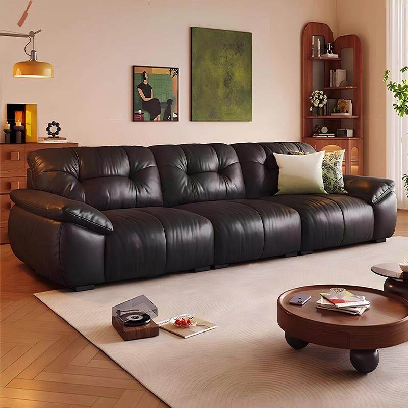 云朵真皮沙发复古风客厅小户型黑色直排沙发2025年新款趴趴熊沙发