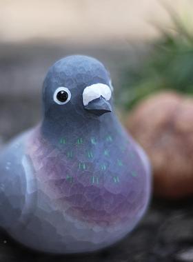 鹿妖商店 肥啾鸟手木雕小鸟 和平鸽子面86247 白鸽工木桌摆件 小