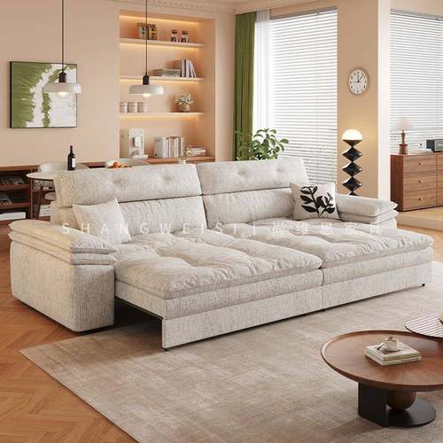 尚维思奶油风零靠墙电动智能沙发床多功能遥控可伸缩猫抓布艺沙发