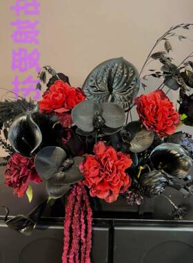 原创高感婚礼派对质餐桌桌18944花仿真房花玫红暗黑布置件摆婚装