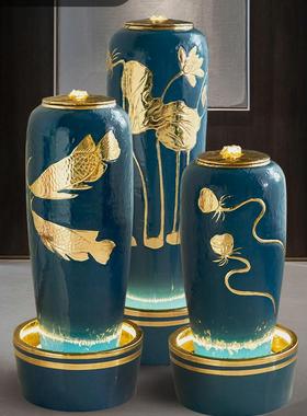 陶瓷循迁环流水喷落泉加财湿器客厅YUX办公室招摆件地乔新居礼品