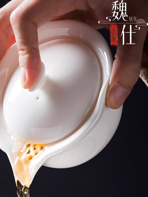 羊脂玉白瓷手抓壶2025新款可悬停泡茶碗盖碗家用高档茶杯茶具套装