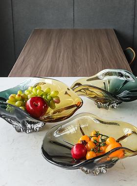 视远北欧简约抽象派艺术玻璃果盘高级感创意软装家居客厅摆件