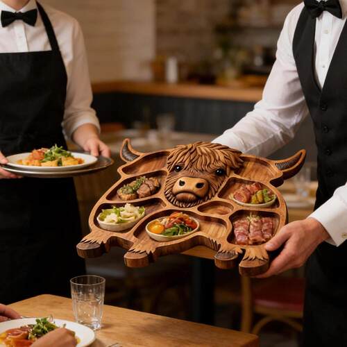 跨境Highland Cow Wooden Charcuterie Board牛造型熟食零食托盘