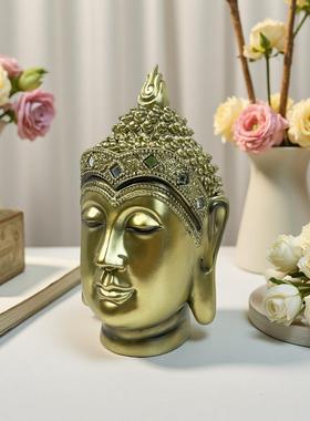 佛头摆件复古释迦牟尼家居客厅办公室装饰如来佛祖鎏金树脂工艺品