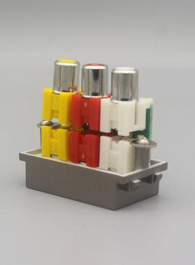 深灰色128型母对母音视频对接插座模块RCA三孔莲花红黄白模块面板