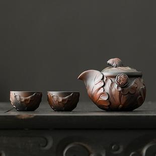 紫陶茶壶旅行茶具快客杯子功夫茶具家用复古泡茶手抓壶旅行便携式