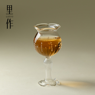 日式 里作 高颜值朝露品茗杯创意高足主人杯耐热玻璃透明功夫茶杯