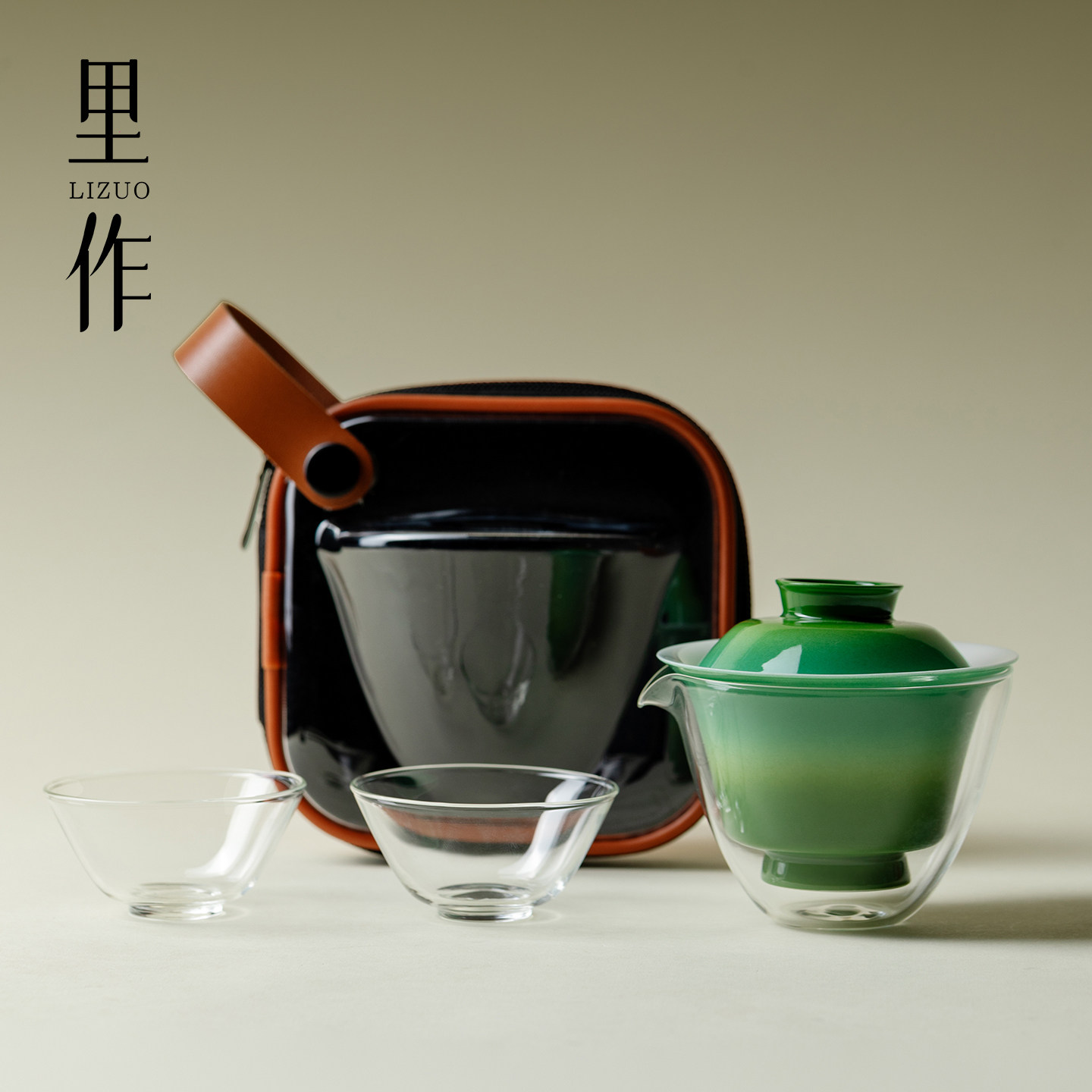 里作翡翠绿盖碗旅行茶具套装便携式户外露营泡茶壶茶杯快客杯套组