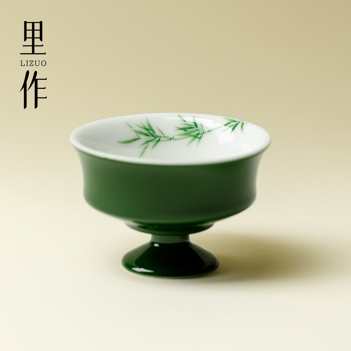 里作 竹叶绿手绘竹子主人杯中式家用高档品茗杯精致女士喝茶茶杯图片