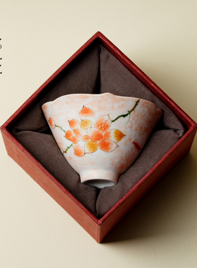 里作手绘雪花白雾粉玉兰斗笠花口杯陶瓷个人专用主人杯高端品茗杯