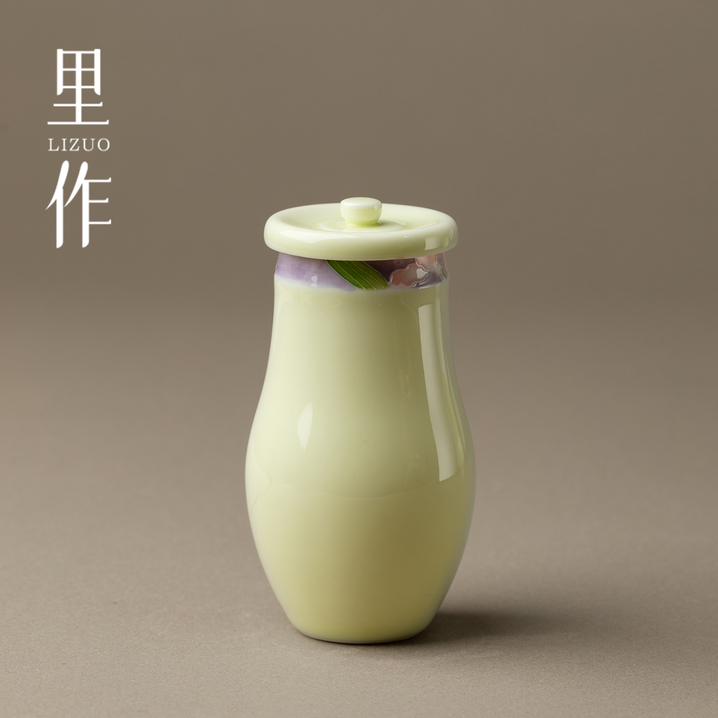 里作 手绘松花黄百合花陶瓷茶叶罐迷你茶仓小号密封罐手工储存罐