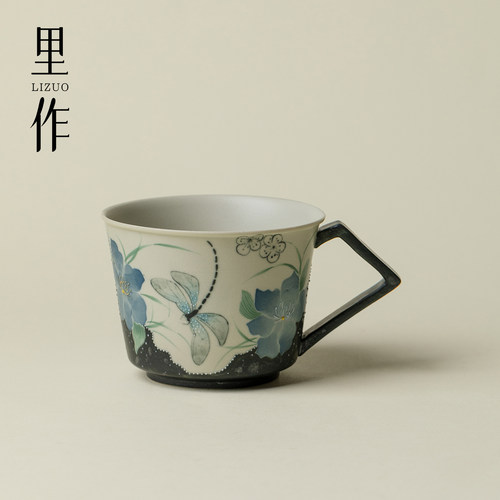 里作高颜值陶瓷马克杯墨瓷手绘蜻蜓咖啡杯家用办公司喝水杯牛奶杯