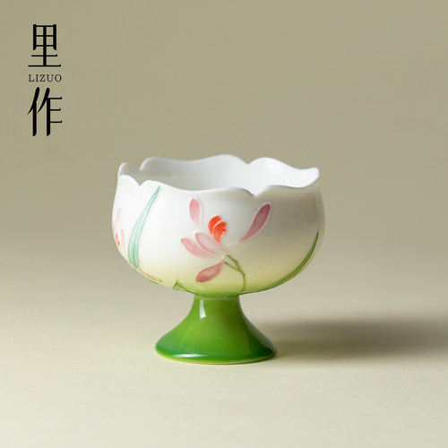 里作 手绘兰花花口杯主人杯陶瓷功夫茶具品茗杯高颜值精致喝茶杯