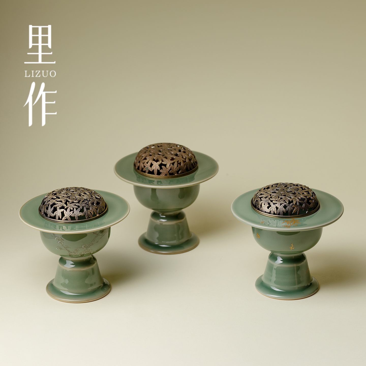 里作 越窑青瓷仿宋盘香香炉新中式高足行炉打香篆熏香炉家用室内