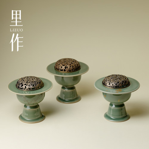 里作 越窑青瓷仿宋盘香香炉新中式高足行炉打香篆熏香炉家用室内