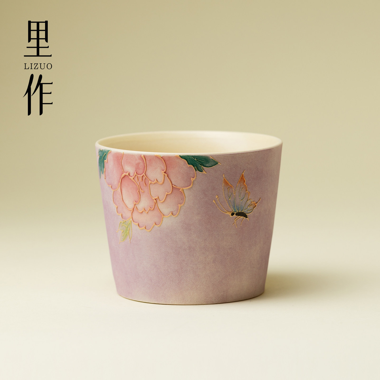 里作紫烟手绘牡丹花陶瓷可乐杯创意手工堆绘茶杯主人杯品茗杯茶具图片