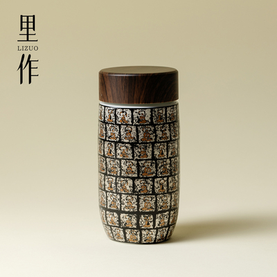 里作 鎏银千佛石窟保温杯中式办公室水杯高端陶瓷车载养生随身杯