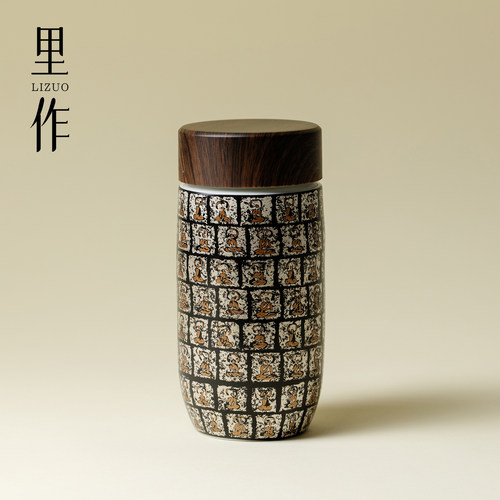里作 鎏银千佛石窟保温杯中式办公室水杯高端陶瓷车载养生随身杯