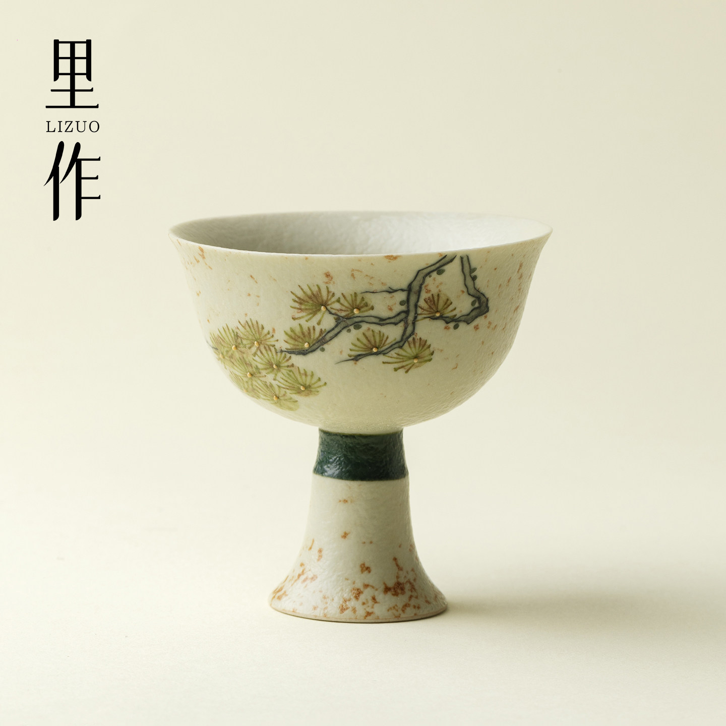 里作复古手绘绿松石高足茶杯仿宋焦糖釉陶瓷茶具主人杯简约品茗杯图片