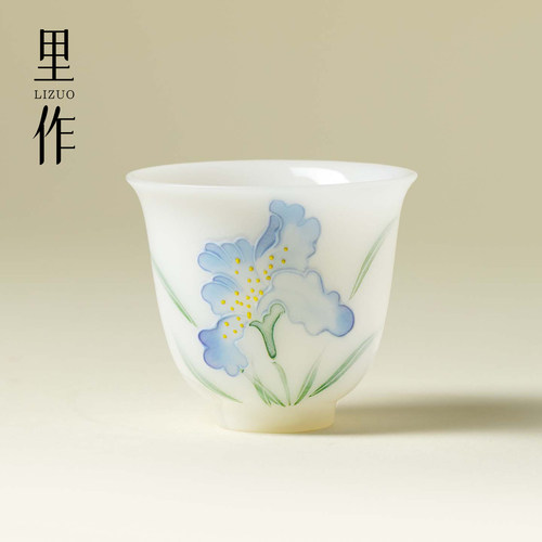 里作岚风鸢尾品茗杯冰种玉瓷璞玉主人杯新中式小清新功夫茶具茶杯